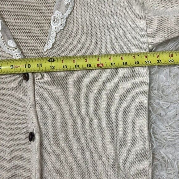 Fashion Crossroads knit Cardigan Sweater Vintage Button Down Cream Lace Collar - Picture 6 of 10